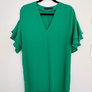 Zara Emerald Ruffle Sleeve Dress M